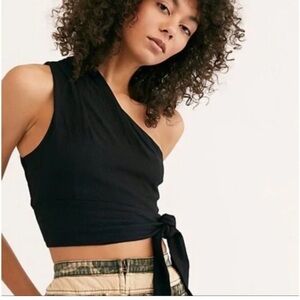 Free People Carmen Black One Shoulder Top Size Small